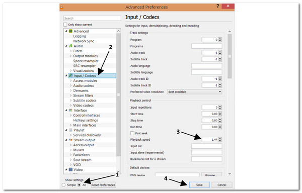 VLC Advanced Preferences Styr afspilning