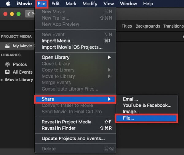 iMovie – Das zugeschnittene Video speichern