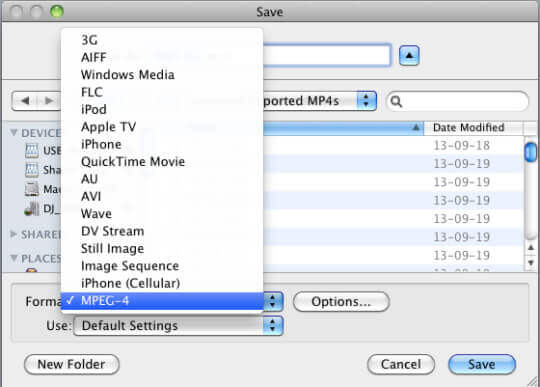 Choisissez le codec MPEG-4