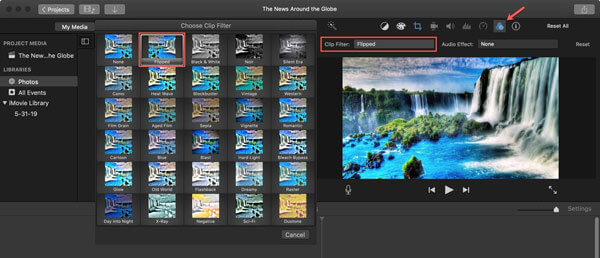 Voltear un video en iMovie horizontalmente Mac