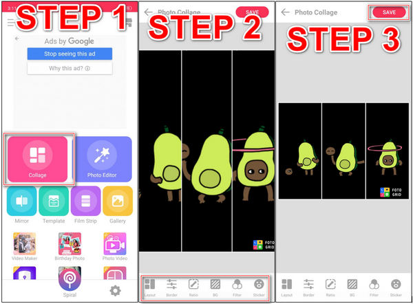 GIF Collage Maker em etapas do Android
