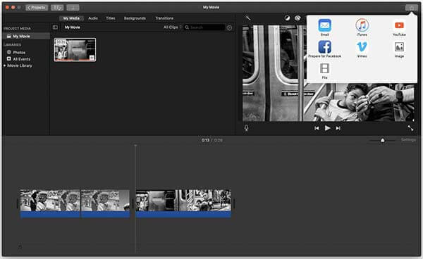 поделиться iMovie