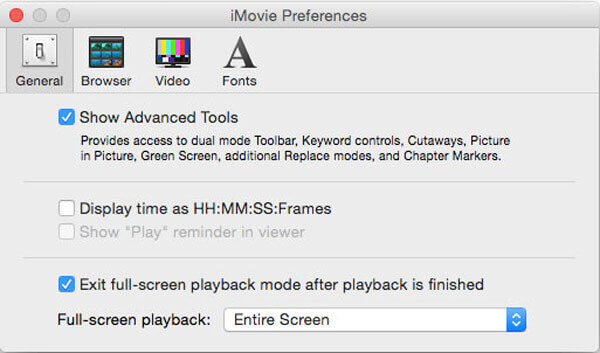 iMovie-Einstellung Erweiterte Tools anzeigen