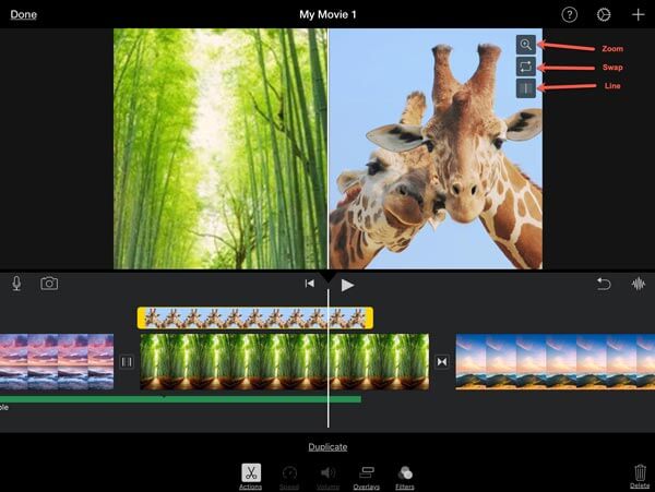 iMovie na podzielonym ekranie iPhone'a, iPada