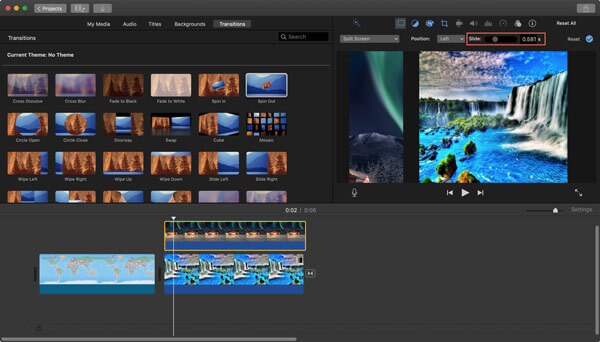 Przejście na podzielony ekran iMovie