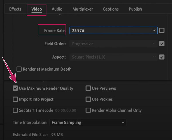 Premiere Export Video Setting