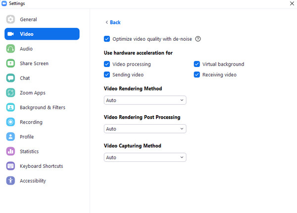 Opción de configuración avanzada de zoom