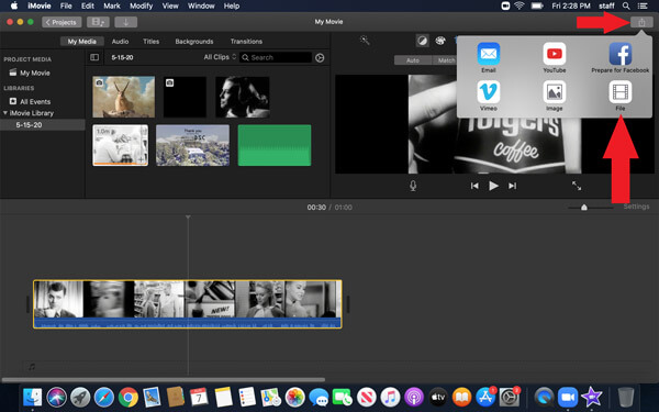 Экспорт файла сохранения iMovie