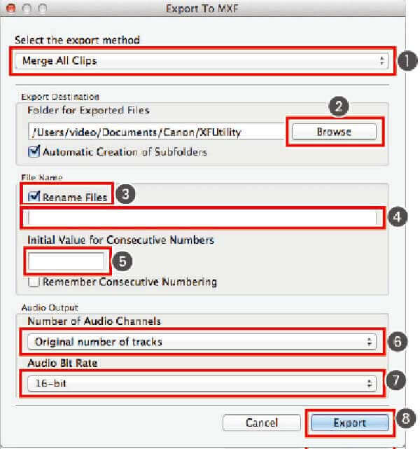 Sloučit soubory MXF Canon XF Utility