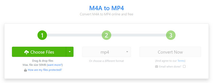 Zamzar Choisissez les fichiers Convertir M4A MP4