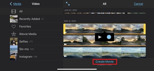 iMovie Seleziona Video