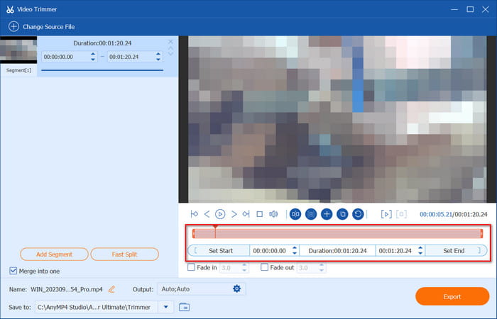 Duración específica del control deslizante de recorte definitivo de Video Converter