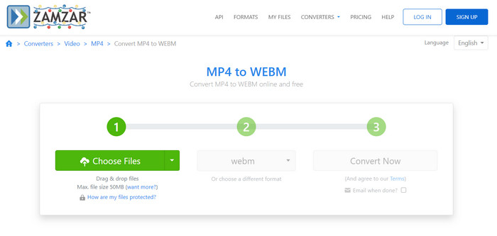 Zamzar MP4 WebM Wählen Sie Datei