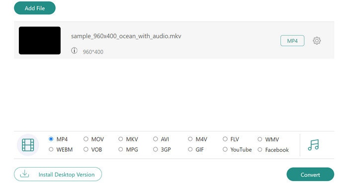 Gratis videoconverter online Voeg bestandsuitvoerformaat toe
