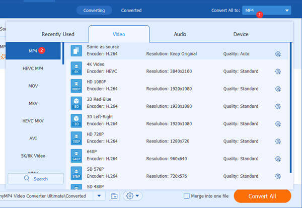 Select MP4 as output Format