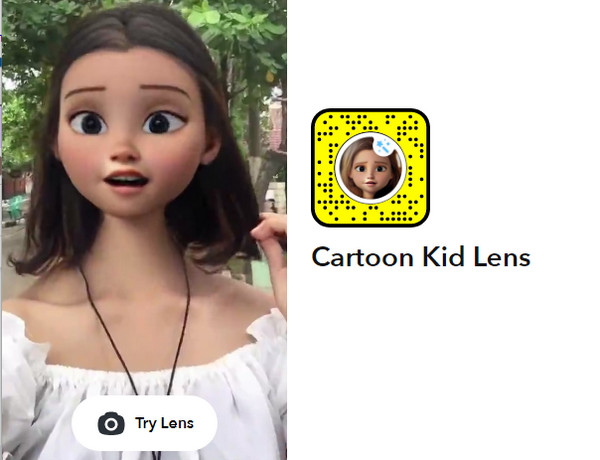 Snapchat de filtre de lentille d'enfant de dessin animé