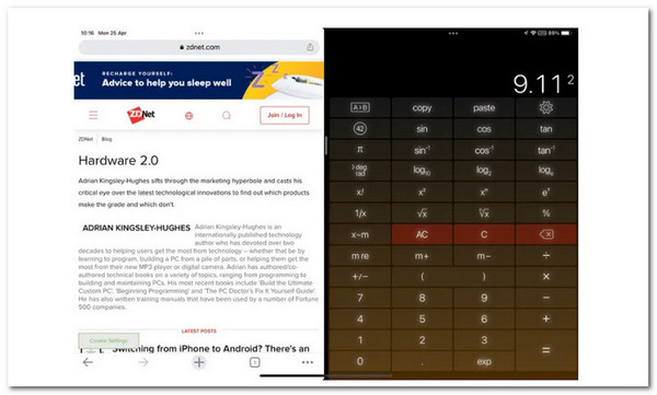 Skutečný vzhled aplikace iPad Split