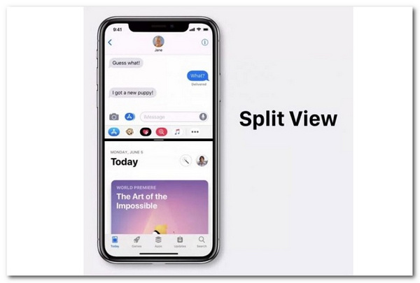 Concept de vue fractionnée de l'iPhone XS Max