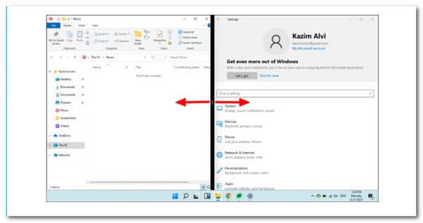 Tela dividida de redimensionamento do Windows 11
