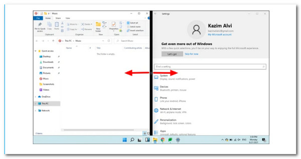 Pantalla dividida Pantalla de cambio de tamaño de Windows 11