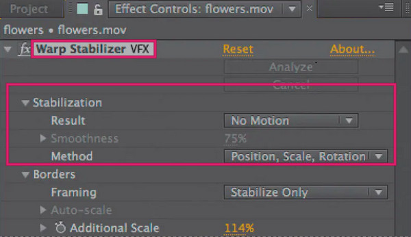 After Effects stabilise la vidéo