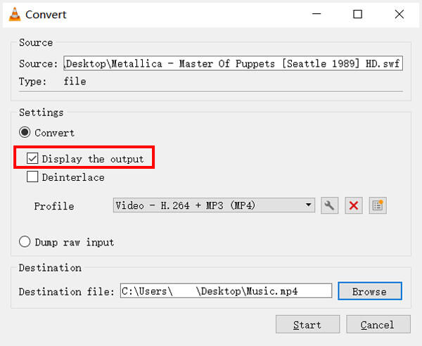 VLC Converter SWF to MP4