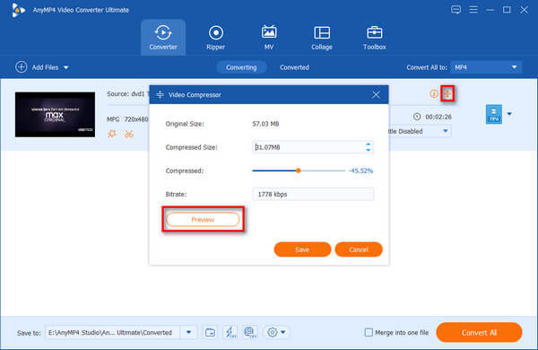 Compresser l'interface principale de la vidéo