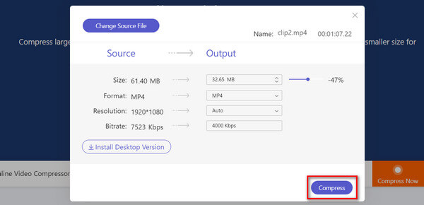 Démarrer la compression