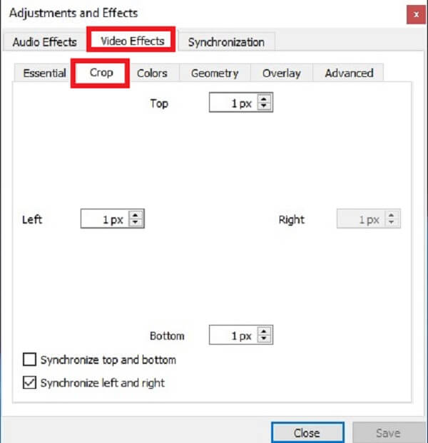 Przycinanie efektów wideo VLC