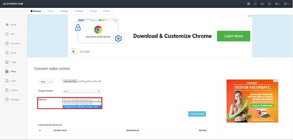 Aconvert modificar la configuración