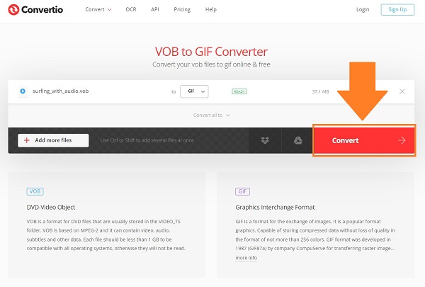 Convertio Convierte el VOB a GIF