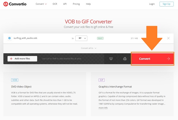 ConvertioはVOBをGIFに変換します