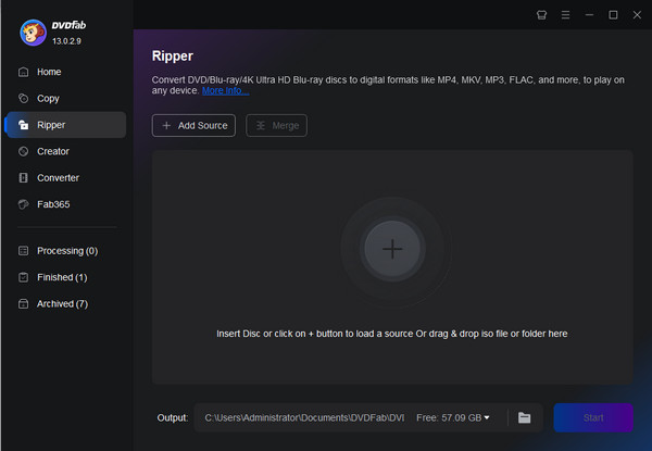 DVDfab Ripper Выберите раздел Ripper