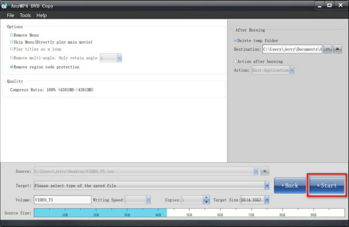 Copie de DVD Configurer Démarrer Convertir Dvd9 en Dvd5