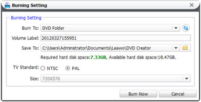 Leawo DVD Creator 設定可能な出力設定