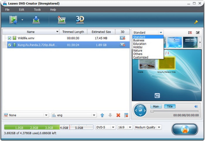 Leawo DVD Creator シンプルなインターフェース