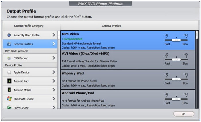 Kategorie širokého výstupního profilu Winx Dvd Ripper