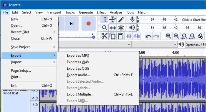 Audacity Export Strip Audio DVD:ltä