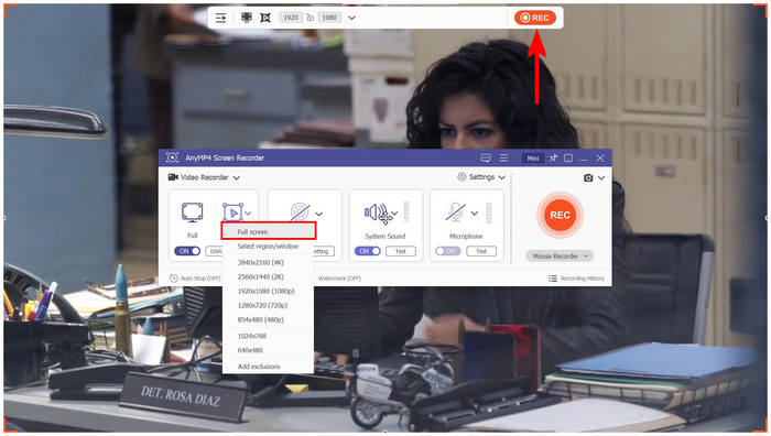 Кнопка записи на весь экран Anymp4 Screen Recorder