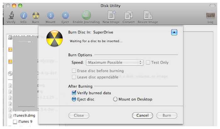 Interface de l'utilitaire de disque
