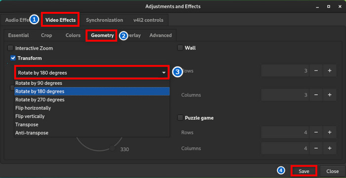 Vlc effekter og filtre videoeffekter geometri