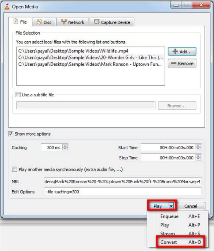 VLC-Wiedergabetaste Dropdown-Menü konvertieren