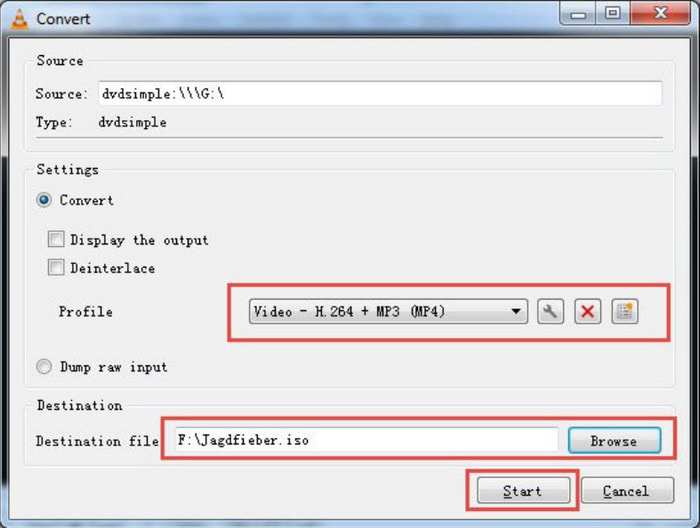 VLC-profiili Uusi muoto Laatu Codec Start