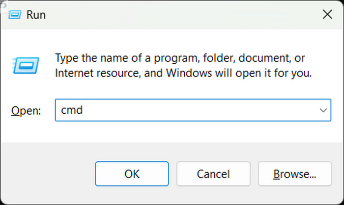 FFmpeg Kjør dialogboks Cmd