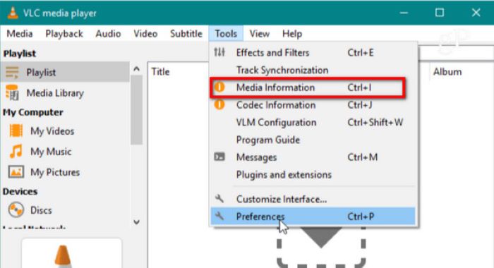 Информация о медиа-средствах VLC Tool