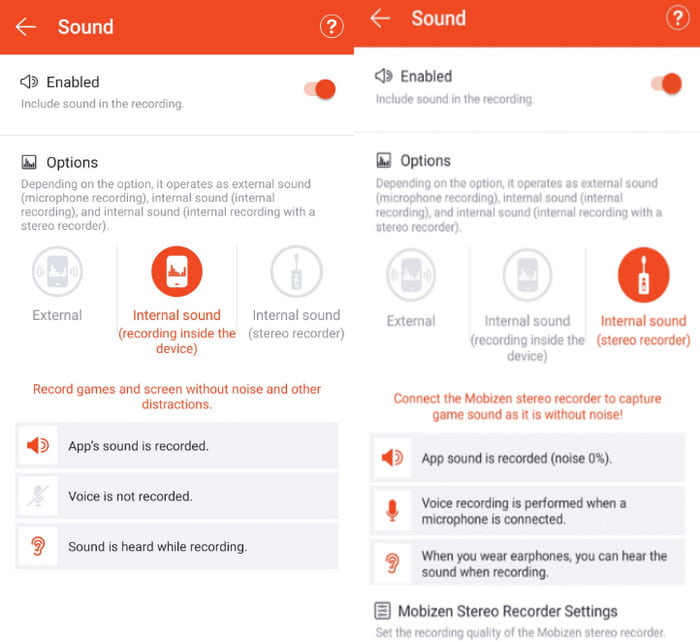 Abilitazione interna del suono Mobizen