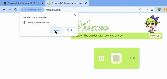 Vocaroo Allow Microphone