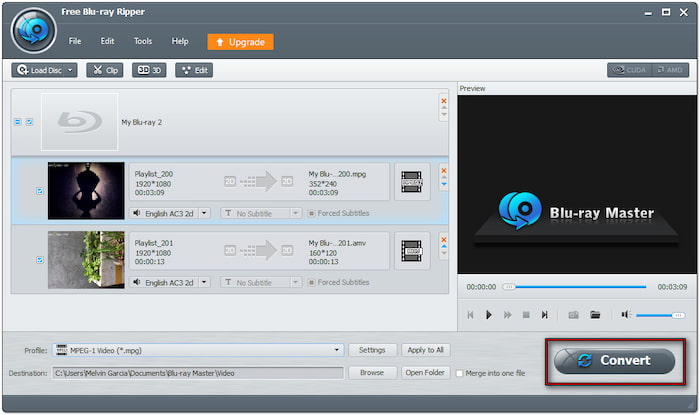 Start Blu Ray To Mpg Conversion