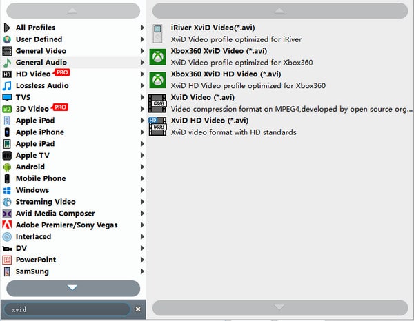 DVD til Divx Xvid Velg format
