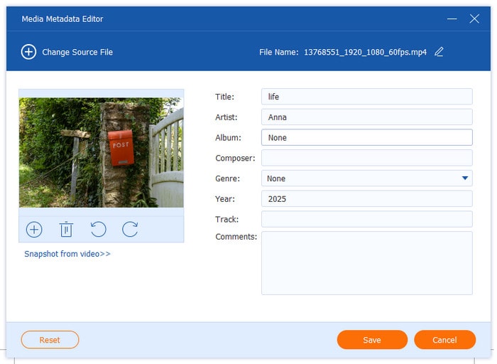 Редактор метаданных мультимедиа Редактирование информации о видео